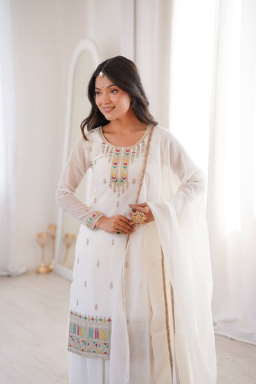 Women’s Pure Soft Crunchy Silk Embroidered Top Sharara Set with Dupatta | Festive & Wedding Wear Ethnic Suit