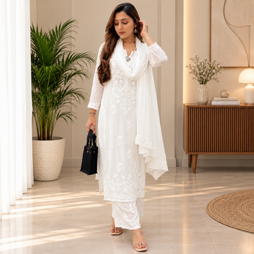 White Chikankari Kurta Set
