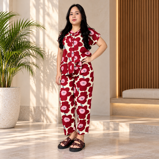 Maroon Printed Rayon Co-Ord Set