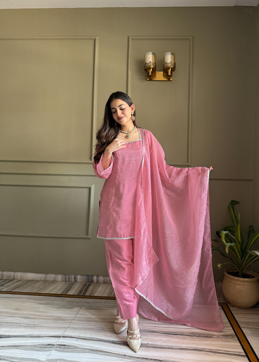 Women’s Crunchy Silk Farshi Salwar Suit Set with Swarovski Work & Dupatta