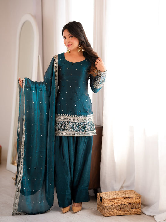 Women's Fendy Silk Embroidered Farshi Salwar Suit Set with Dupatta