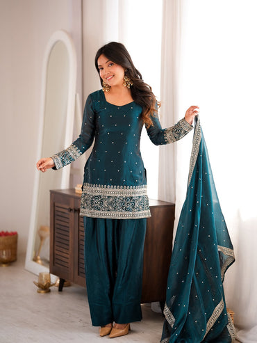 Women's Fendy Silk Embroidered Farshi Salwar Suit Set with Dupatta