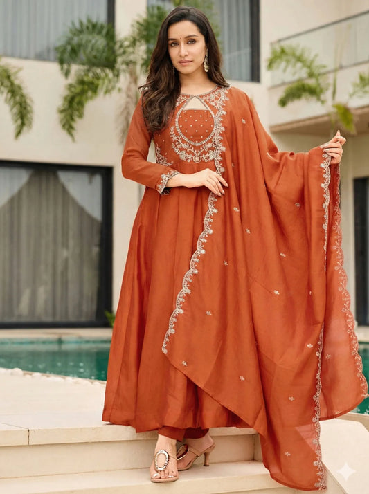 Women Ethnic Motifs Embroidered Regular Kurta with Trousers & With Dupatta
