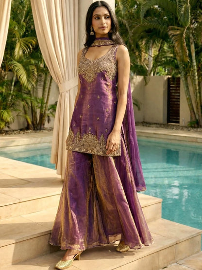 Women’s Ethnic Embroidered Kurta Palazzo Set with Dupatta