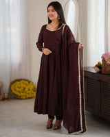 Women's Pure Mal Chanderi 16 Kali Anarkali Gown Set with Pant & Dupatta