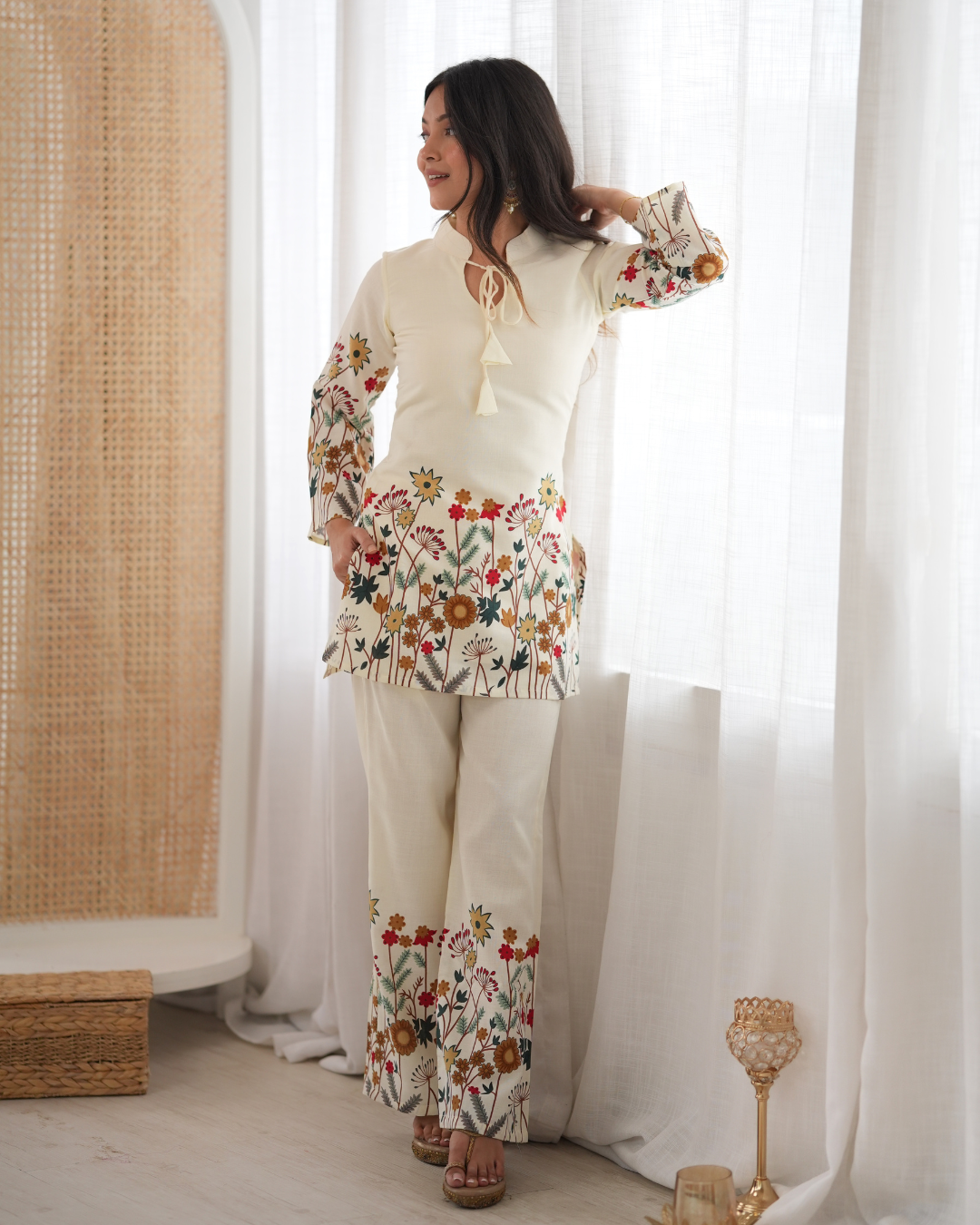 Women’s Floral Printed Cotton Kurta Pant Set | Magic Slub Cotton 2 Piece Ethnic Wear Set