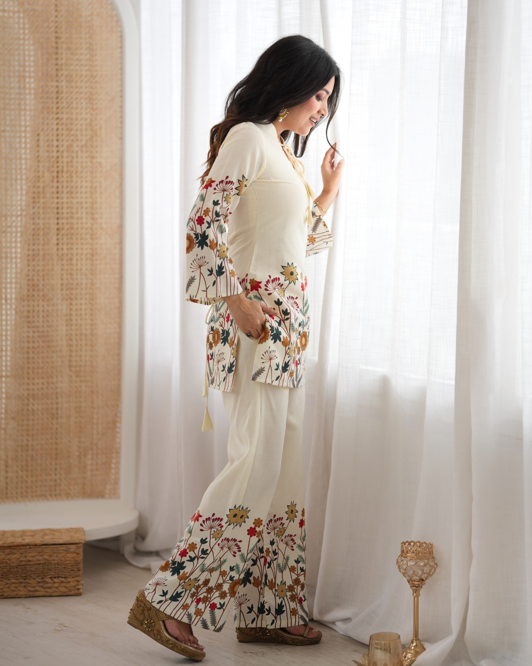 Women’s Floral Printed Cotton Kurta Pant Set | Magic Slub Cotton 2 Piece Ethnic Wear Set