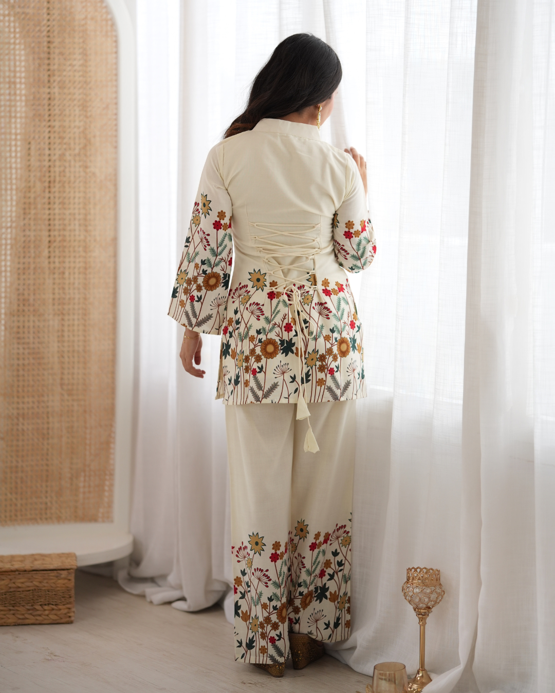 Women’s Floral Printed Cotton Kurta Pant Set | Magic Slub Cotton 2 Piece Ethnic Wear Set