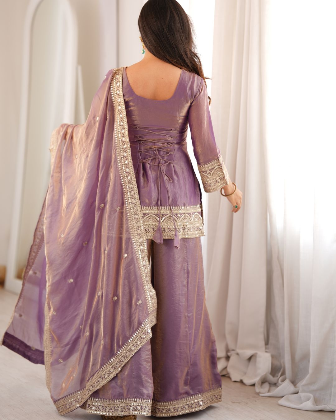 Women’s Trendy Frendy Silk Embroidered Palazzo Suit Set with Dupatta | Zari, Sequence & Dori Work Festive Ethnic Wear