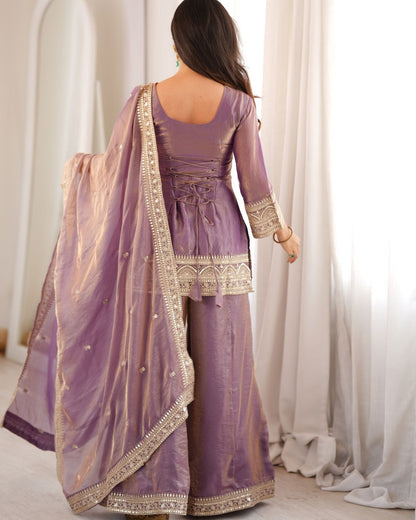 Women’s Trendy Frendy Silk Embroidered Palazzo Suit Set with Dupatta | Zari, Sequence & Dori Work Festive Ethnic Wear