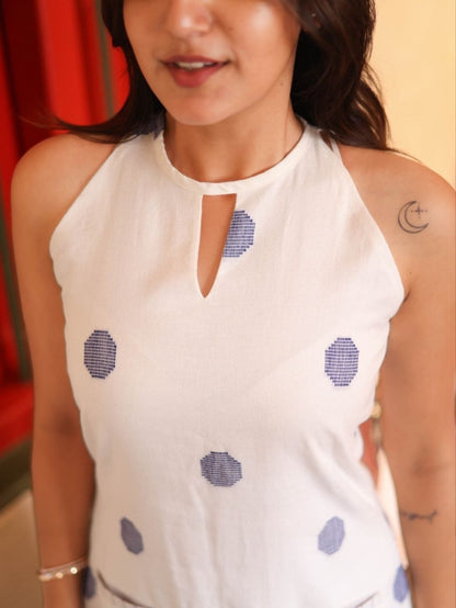 Women’s Cotton Polka Dot Printed Kurta Palazzo Set | Sleeveless Keyhole Neck Top with Pockets