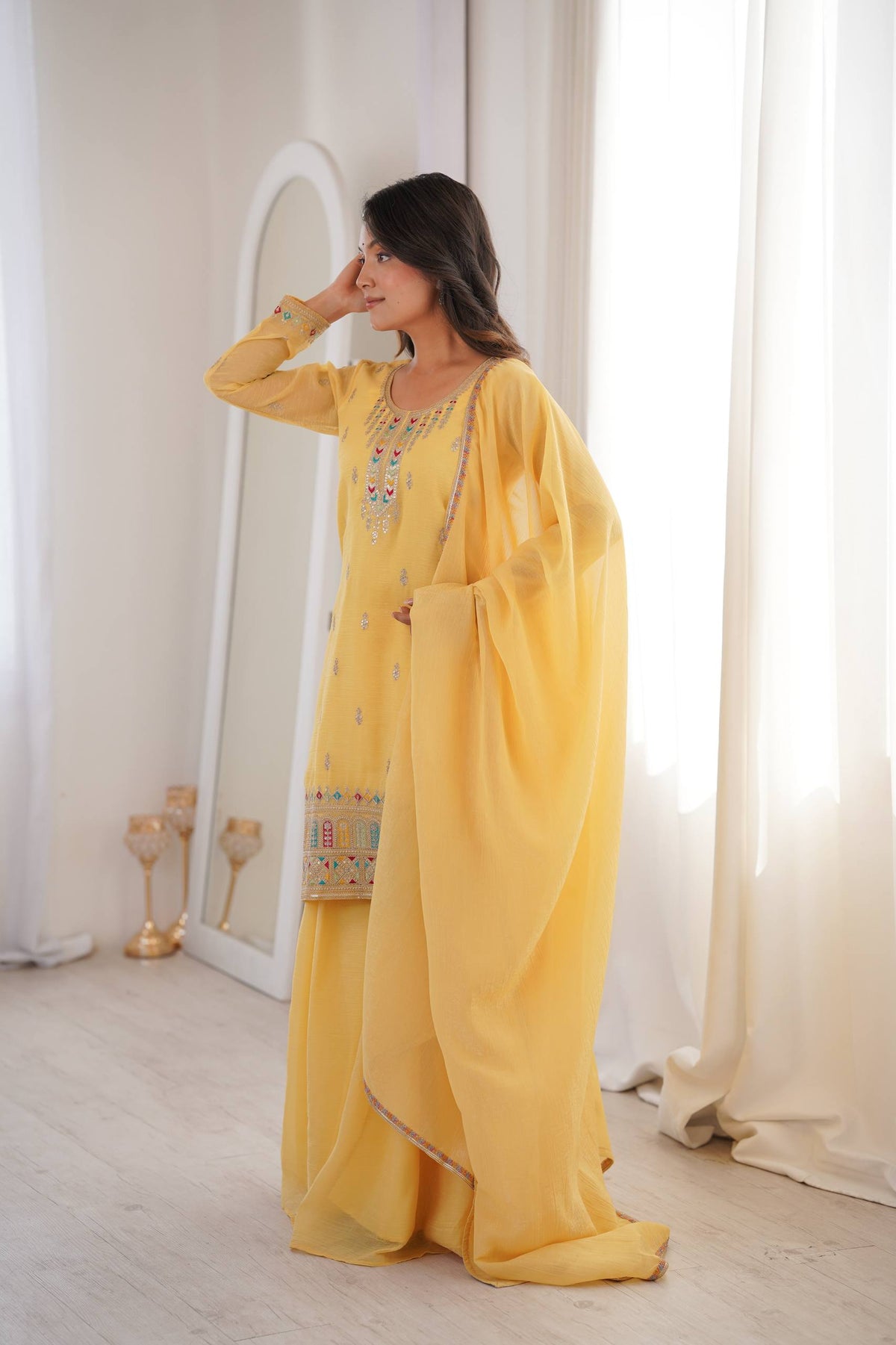 Women’s Pure Soft Crunchy Silk Embroidered Top Sharara Set with Dupatta | Festive & Wedding Wear Ethnic Suit