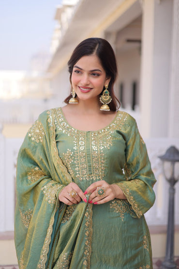 Women’s Fendi Crush Silk Embroidered Sharara Suit Set with Dupatta | Zari Sequin Work Festive & Wedding Wear