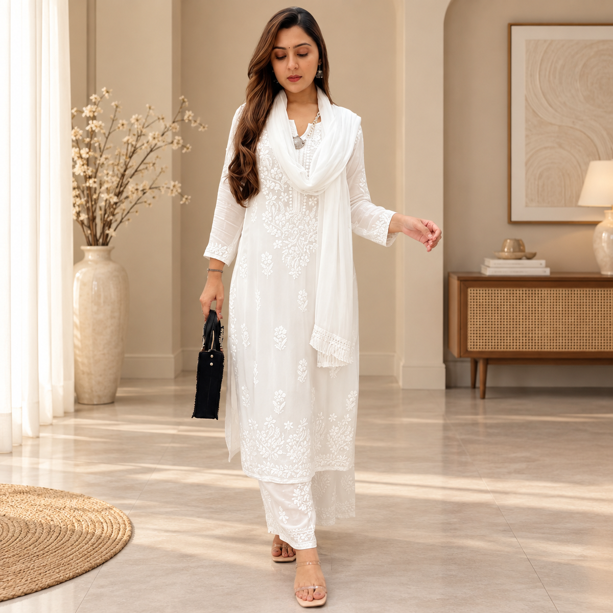 White Chikankari Kurta Set