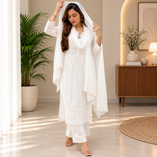 White Chikankari Kurta Set