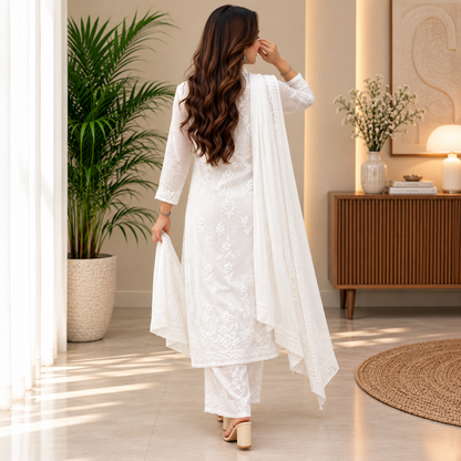 White Chikankari Kurta Set