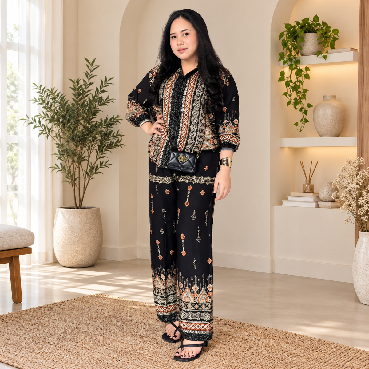 Stylish Black Reyon Co Ord Set