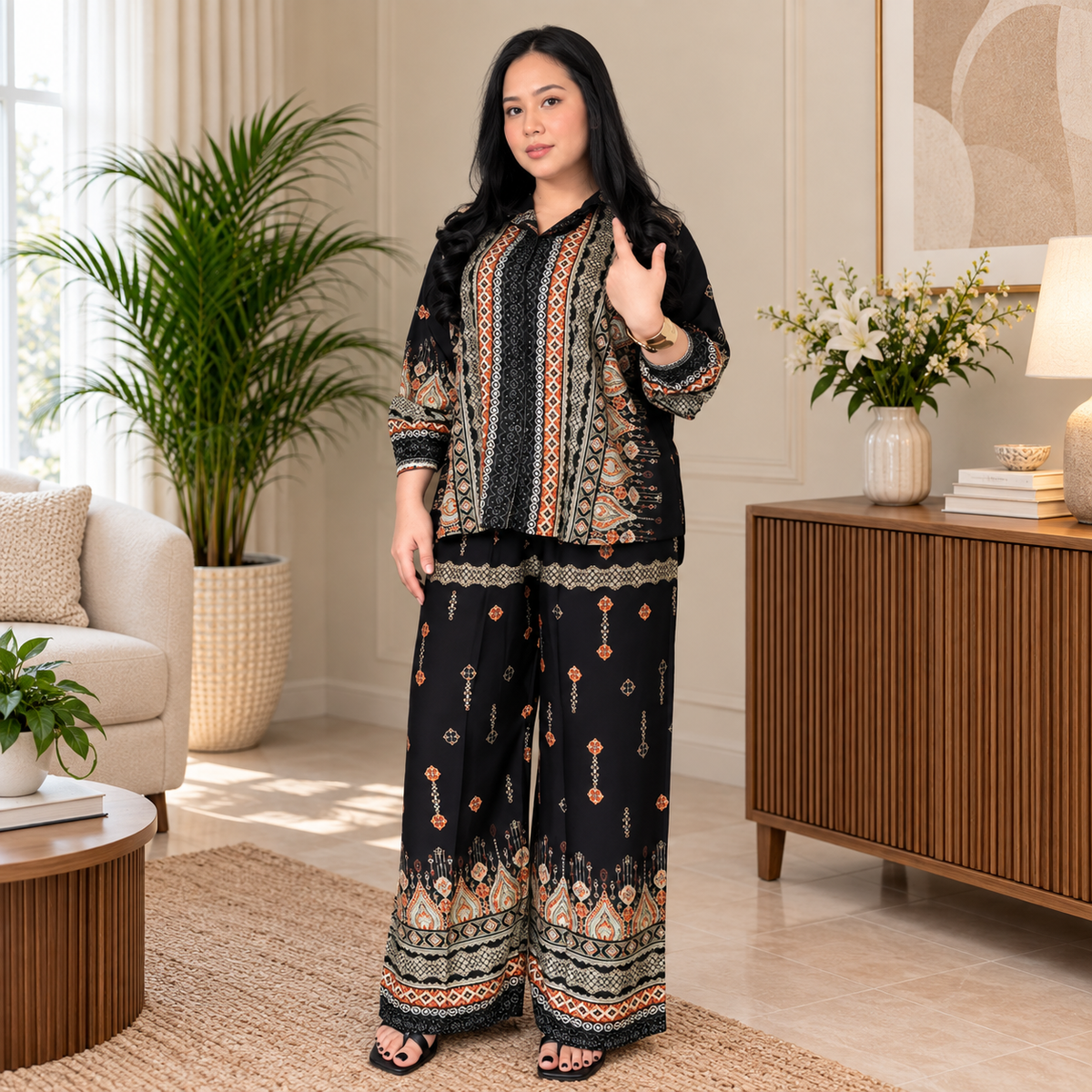 Stylish Black Reyon Co Ord Set