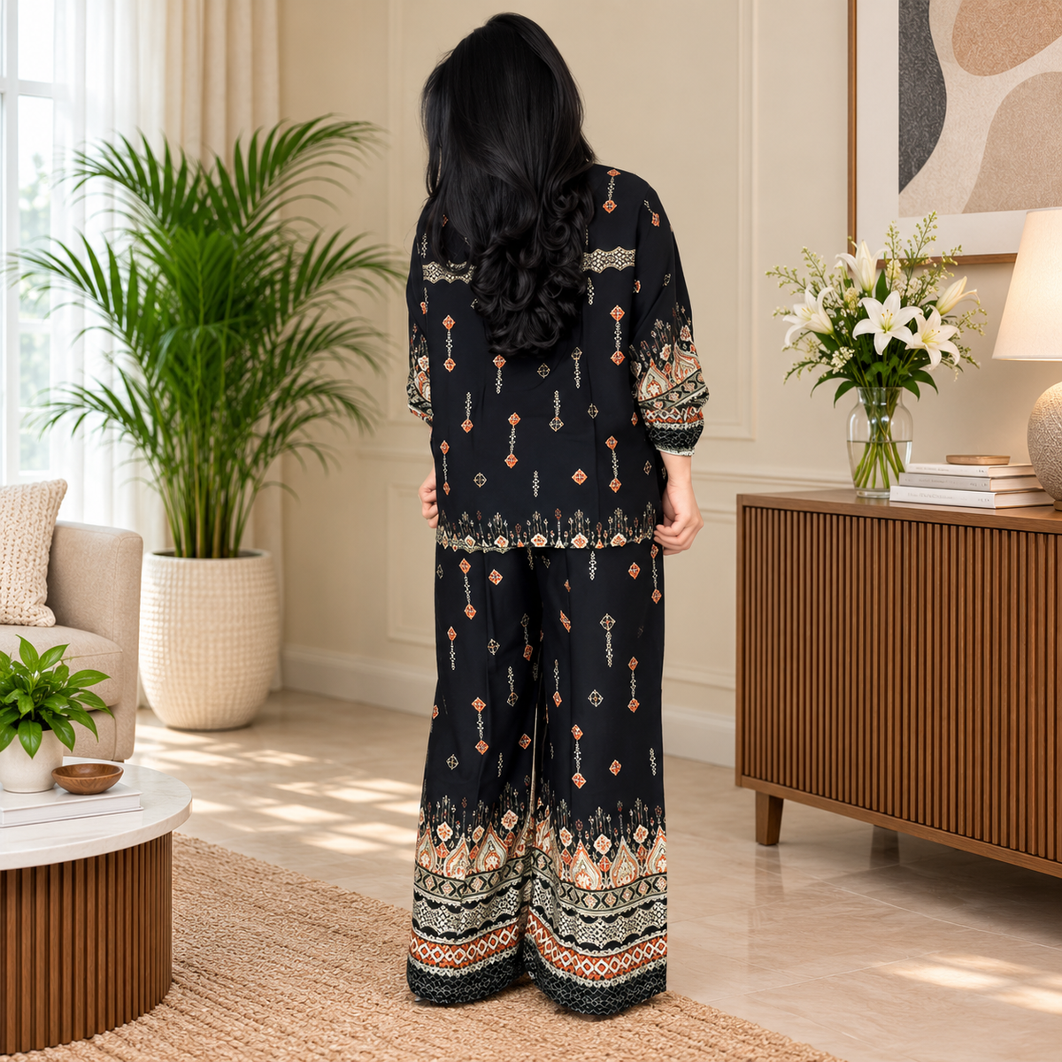 Stylish Black Reyon Co Ord Set