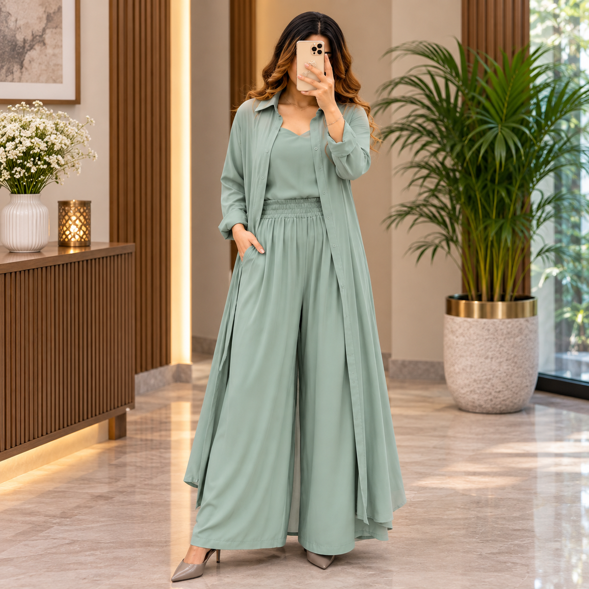 Women's 3-Piece Co-Ord Set with Long Shrug