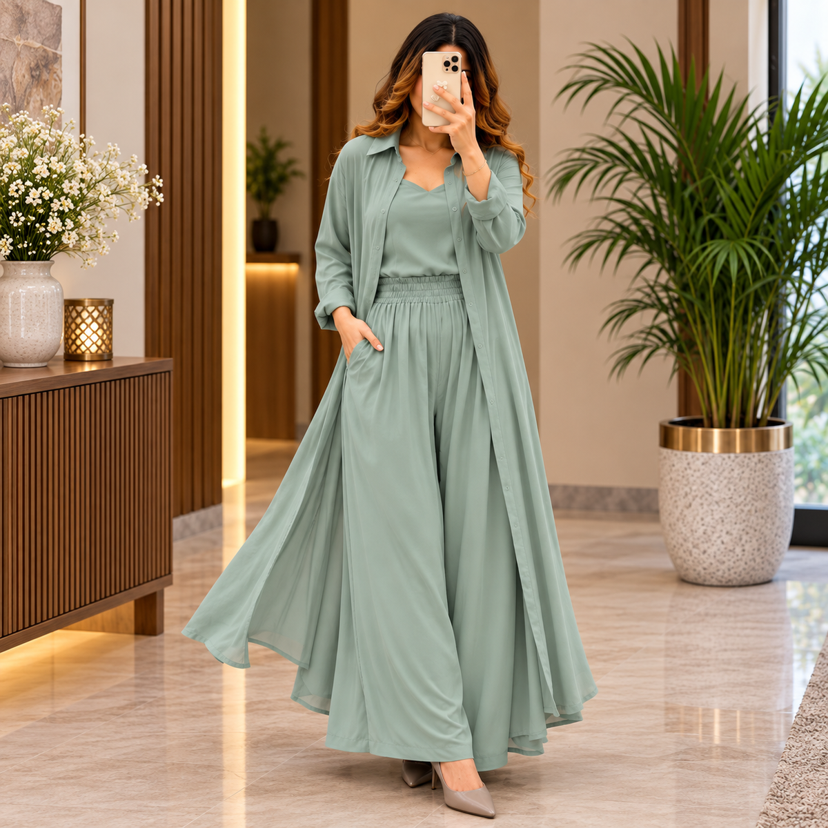 Women's 3-Piece Co-Ord Set with Long Shrug
