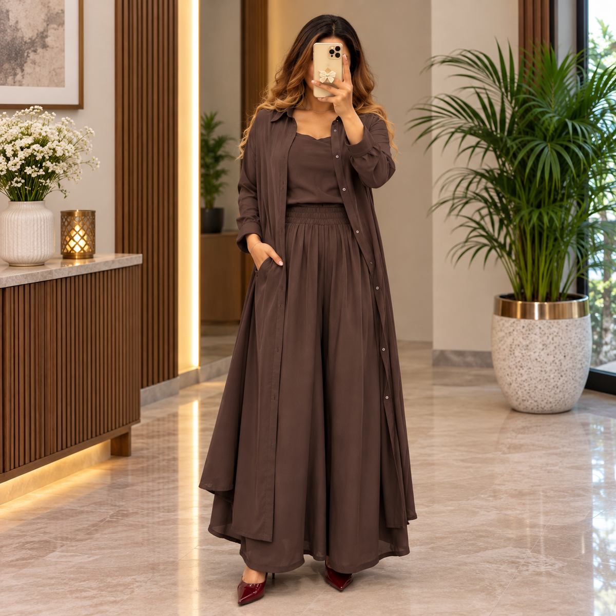 Women's 3-Piece Co-Ord Set with Long Shrug