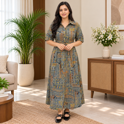 Printed Rayon Maxi Dress
