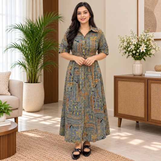 Printed Rayon Maxi Dress