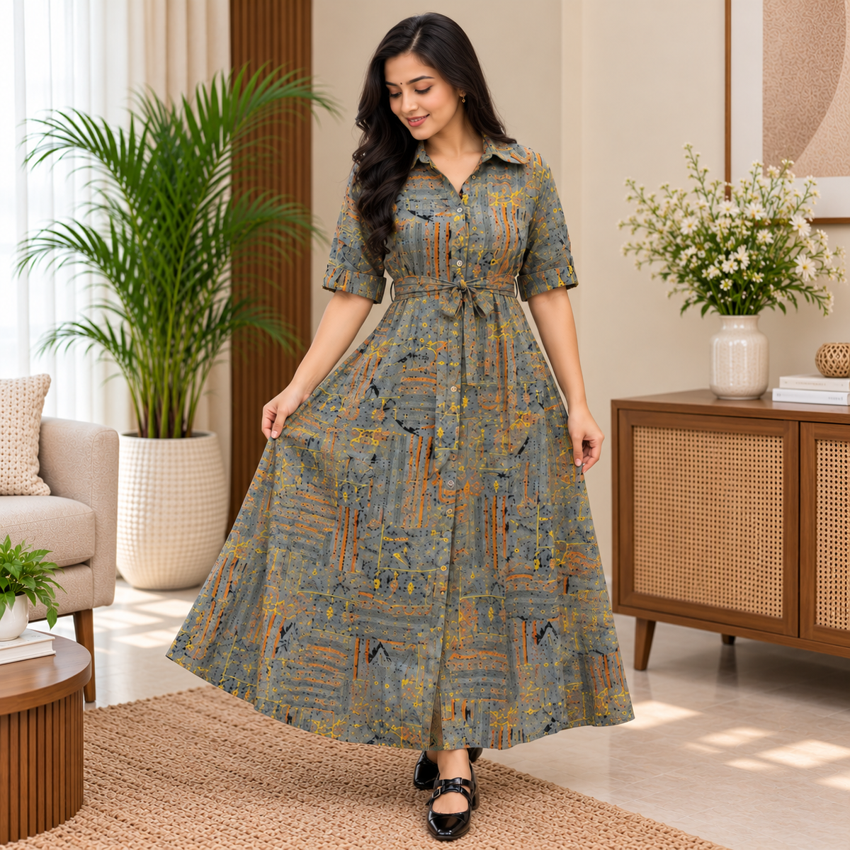 Printed Rayon Maxi Dress
