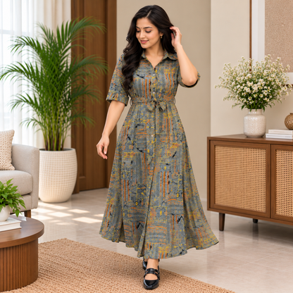 Printed Rayon Maxi Dress