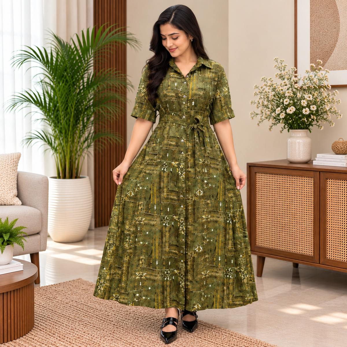 Printed Rayon Maxi Dress