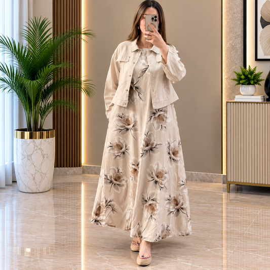 Floral Maxi Dress with Cropped Jacket