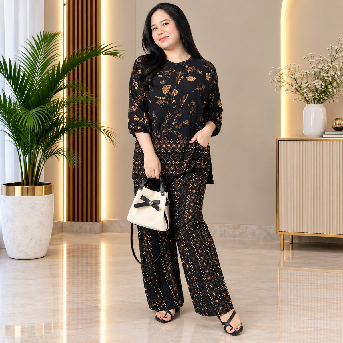 Premium Black Printed Rayon Co-Ord Set