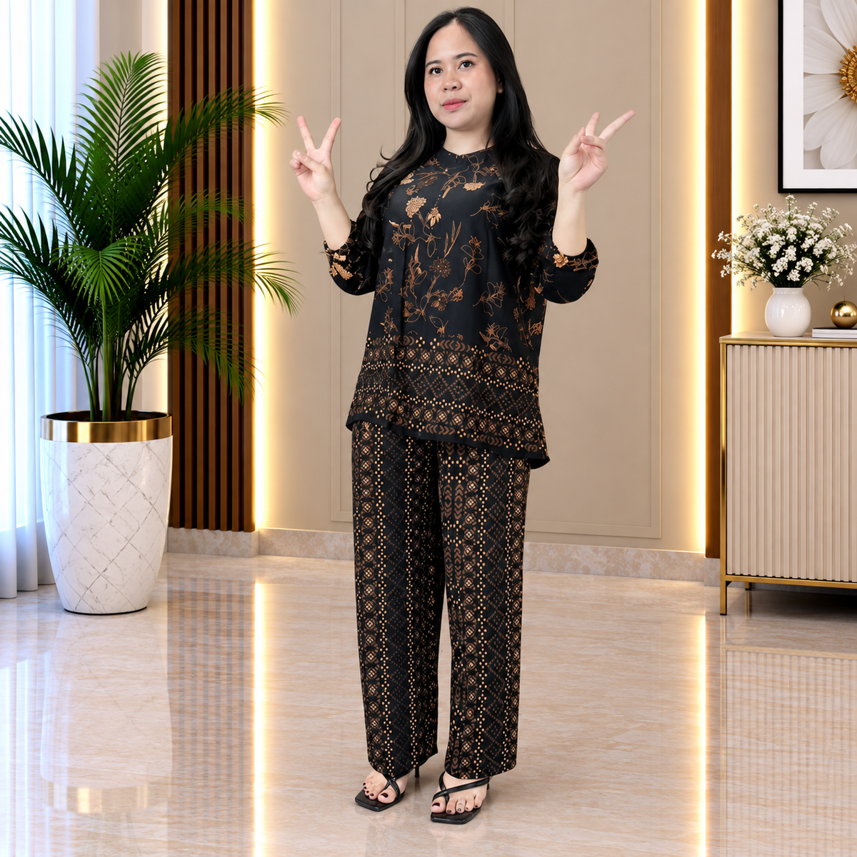 Premium Black Printed Rayon Co-Ord Set