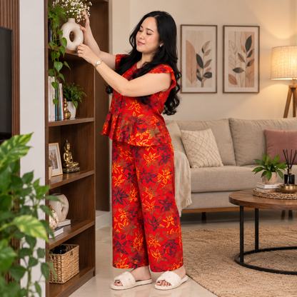 Red Floral Printed Co-Ord Set for Women