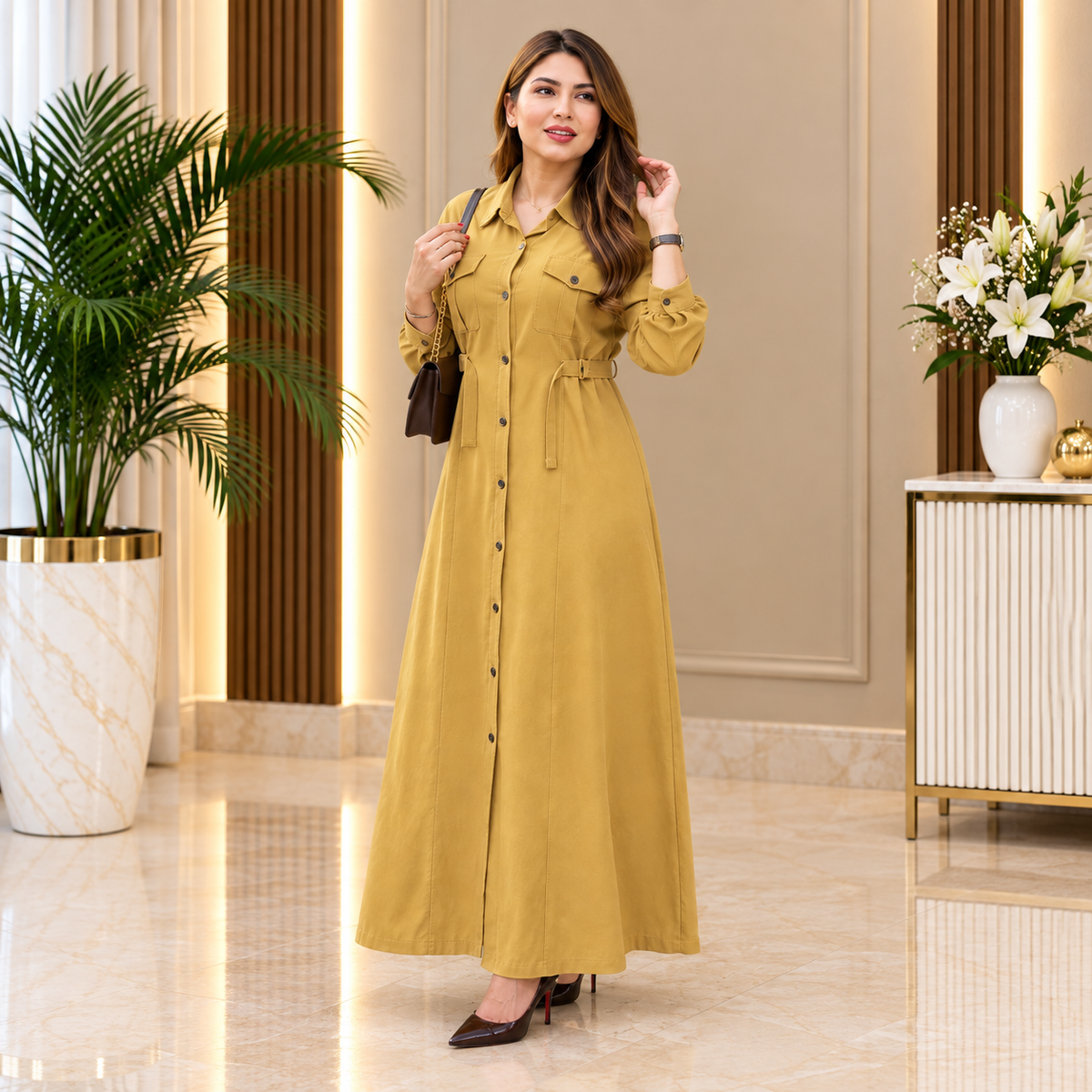 Women's Maxi Style Dress with Waist Belt | Casual & Office Wear