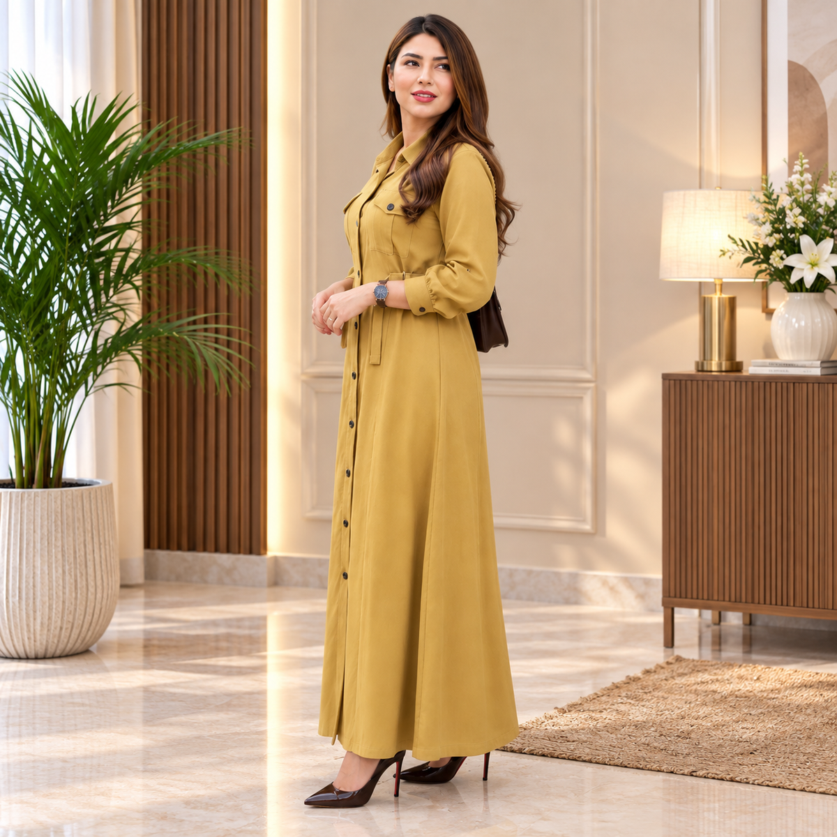 Women's Maxi Style Dress with Waist Belt | Casual & Office Wear