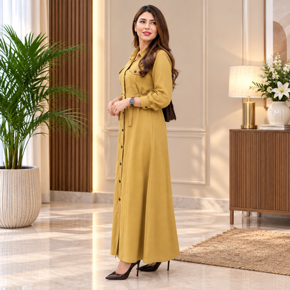 Women's Maxi Style Dress with Waist Belt | Casual & Office Wear