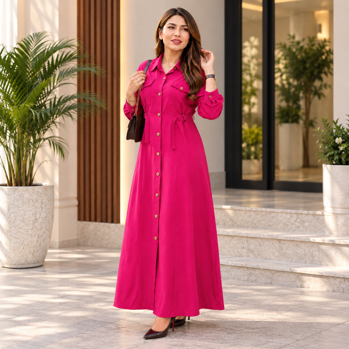 Women's Maxi Style Dress with Waist Belt | Casual & Office Wear