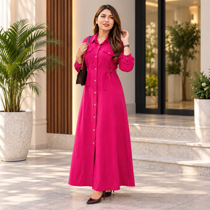 Women's Maxi Style Dress with Waist Belt | Casual & Office Wear