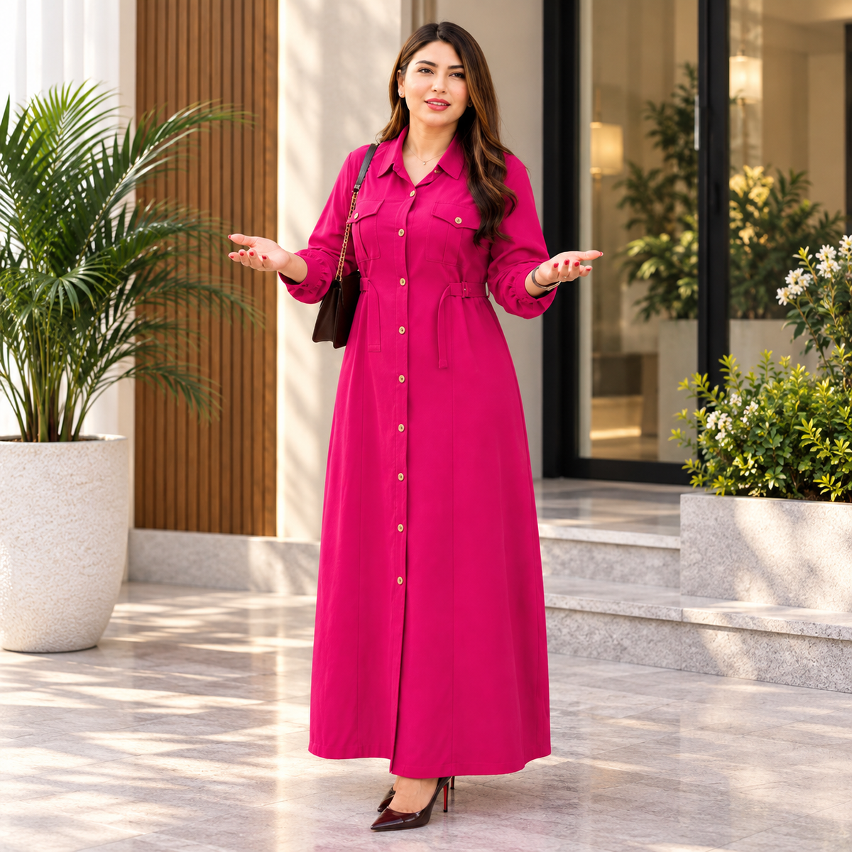 Women's Maxi Style Dress with Waist Belt | Casual & Office Wear