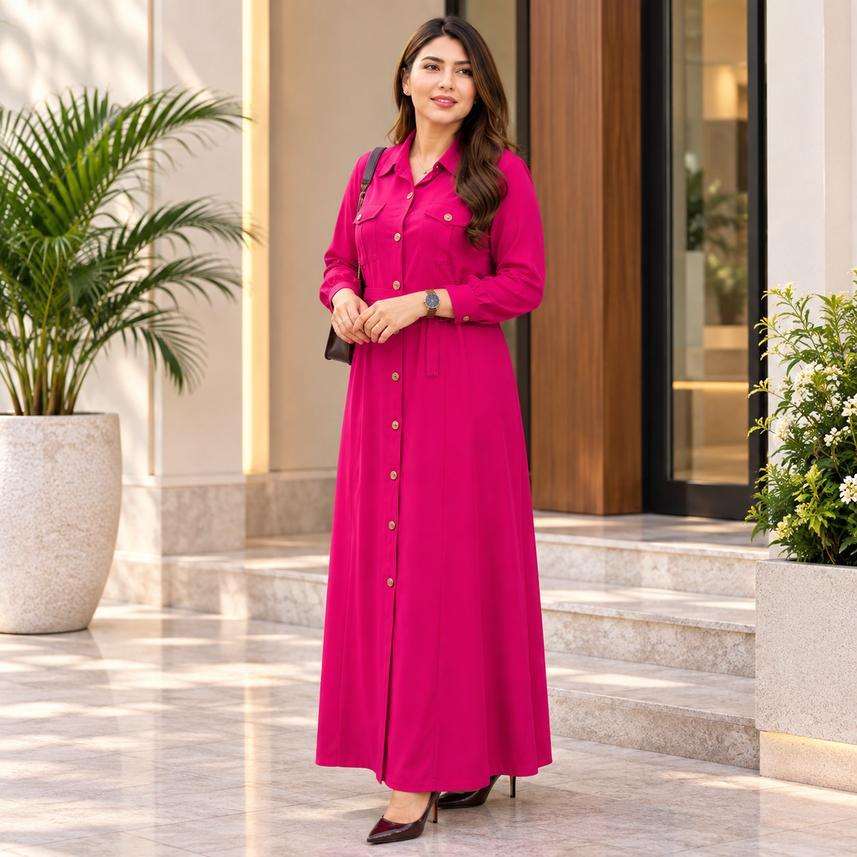 Women's Maxi Style Dress with Waist Belt | Casual & Office Wear
