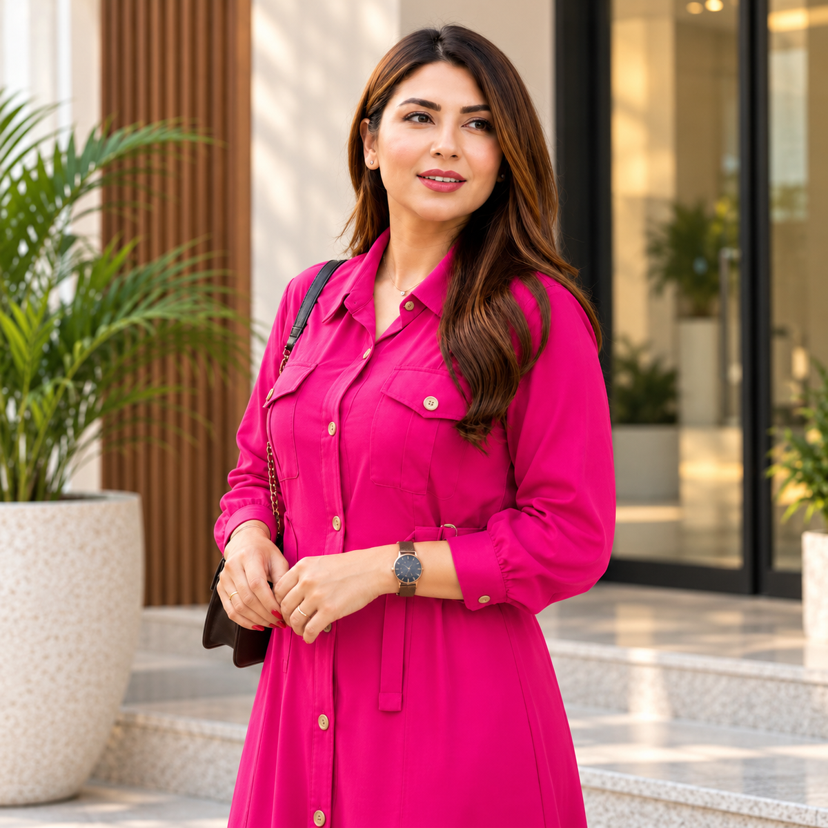 Women's Maxi Style Dress with Waist Belt | Casual & Office Wear