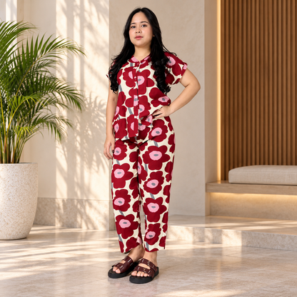 Maroon Printed Rayon Co-Ord Set
