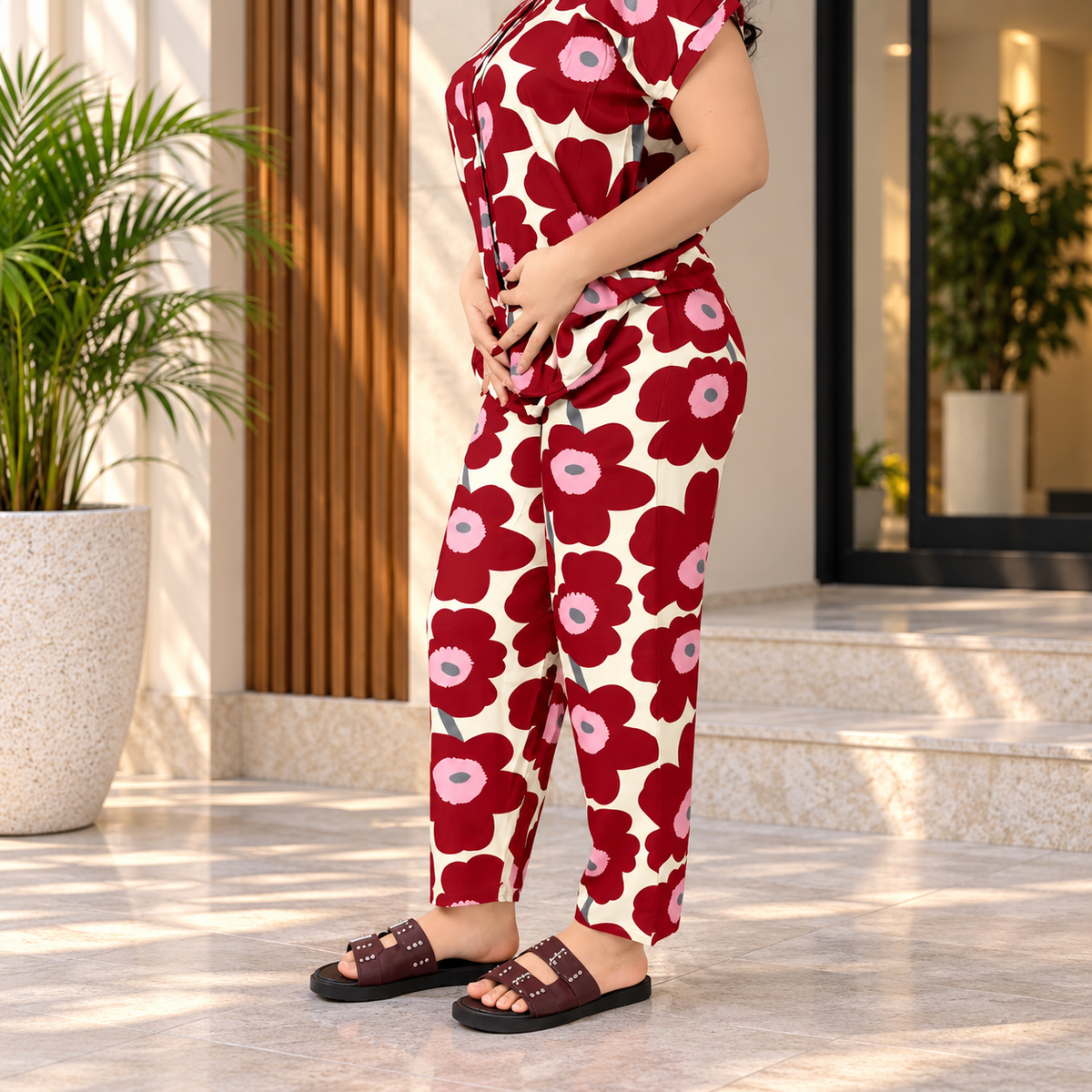 Maroon Printed Rayon Co-Ord Set