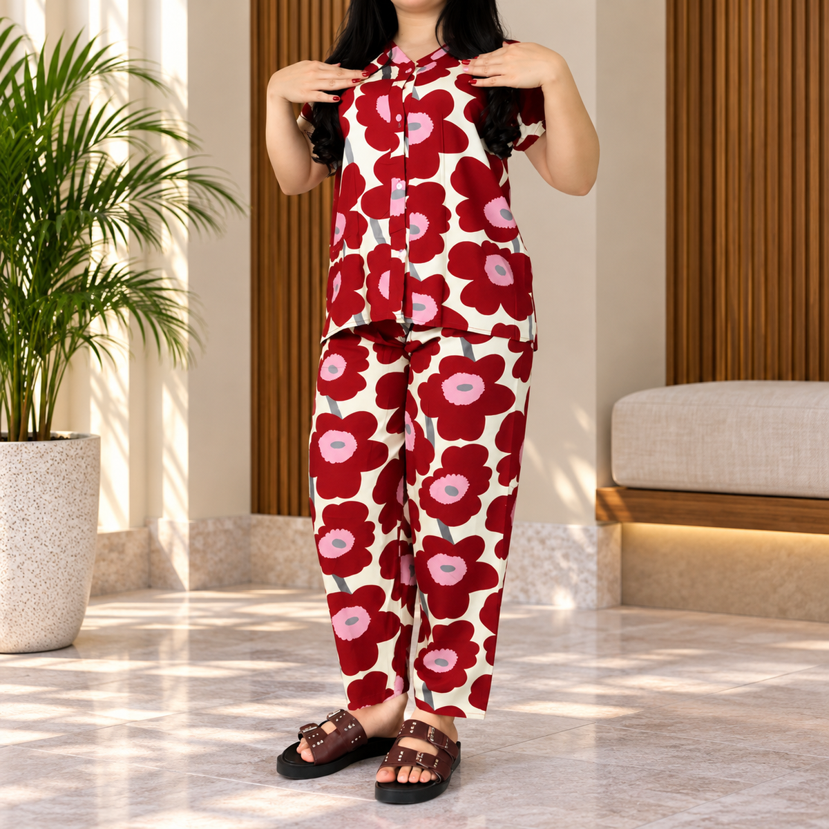 Maroon Printed Rayon Co-Ord Set