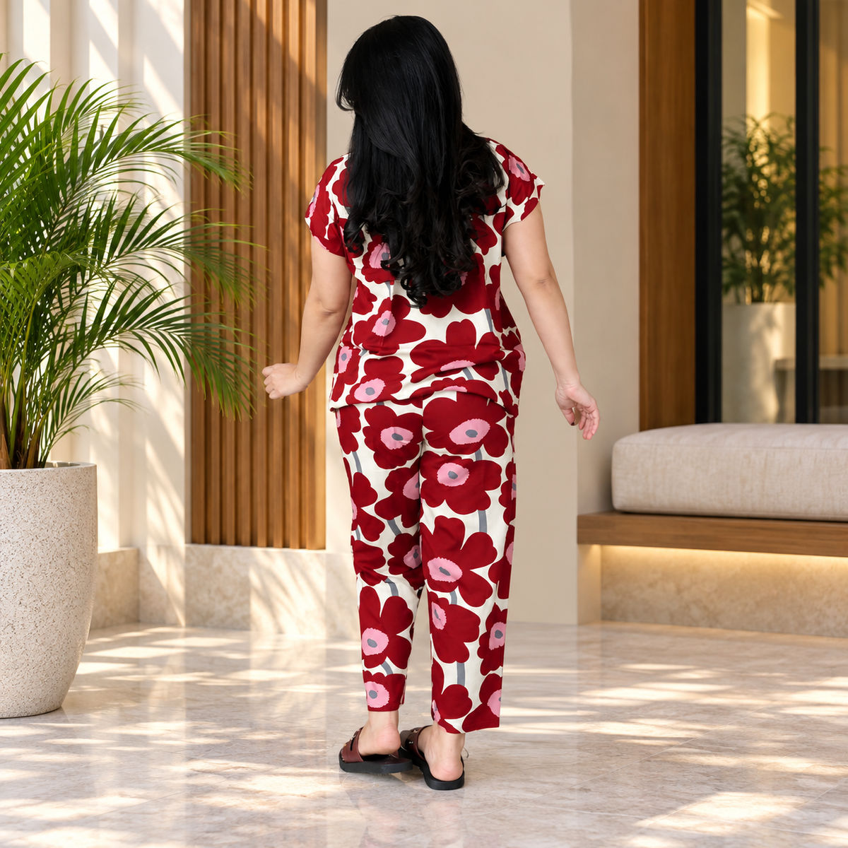 Maroon Printed Rayon Co-Ord Set