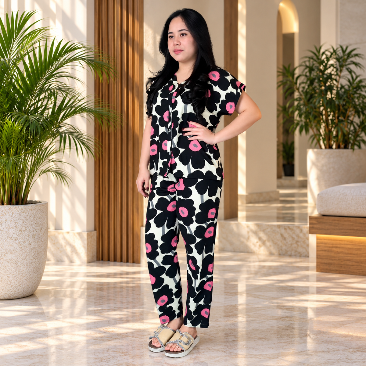 Black Printed Rayon Co-Ord Set