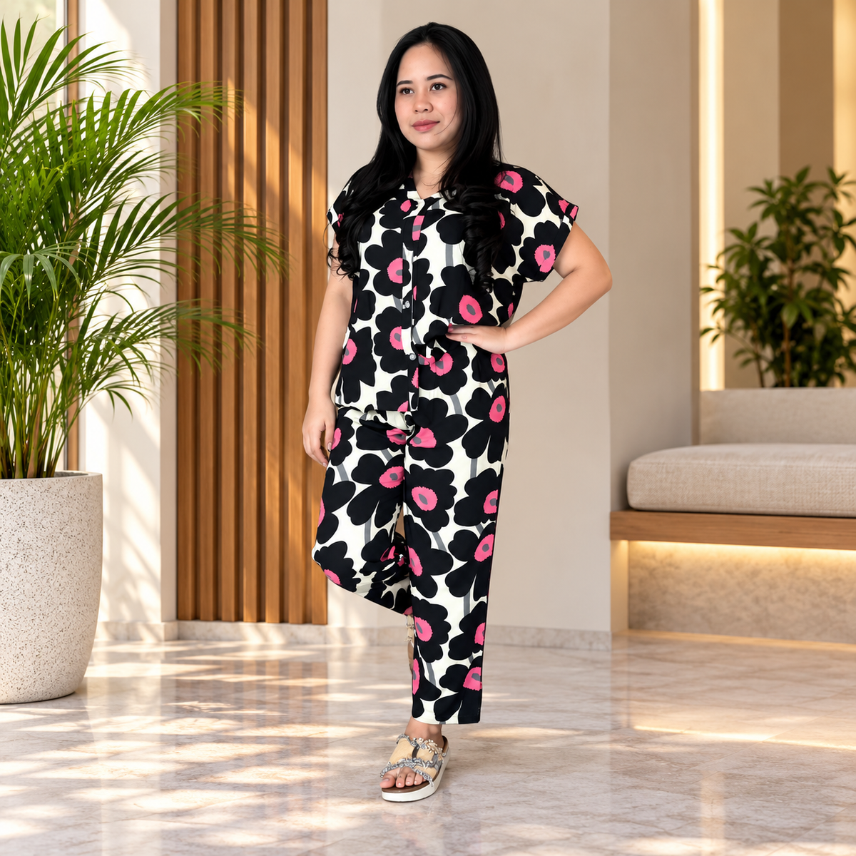 Black Printed Rayon Co-Ord Set