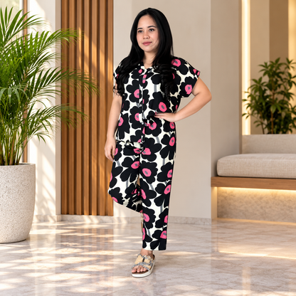 Black Printed Rayon Co-Ord Set
